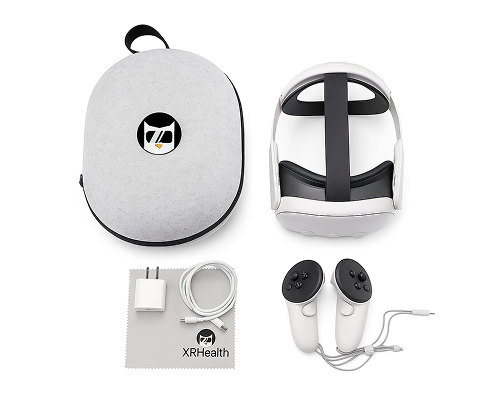 XRHealth VR therapy kit: headset, controllers, charger and carry case